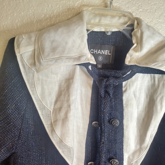 Chanel sailor piter pan collar tweed button down tassel jacket sz 36/ 4 - Picture 3 of 16